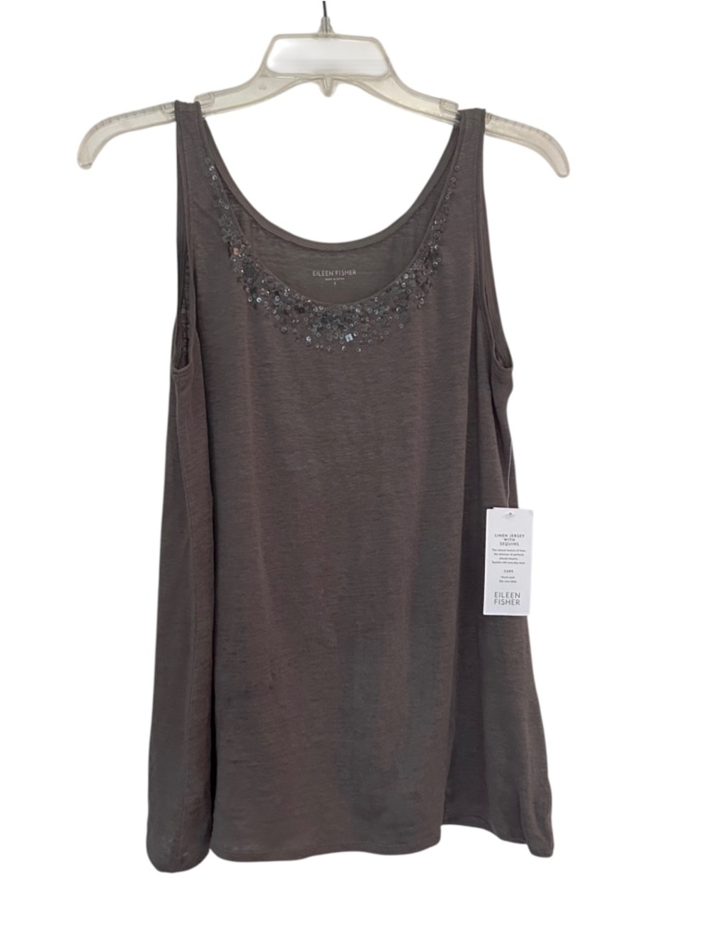 NWT Eileen Fisher Linen Jersey Tank with Sequins Branch Sz S